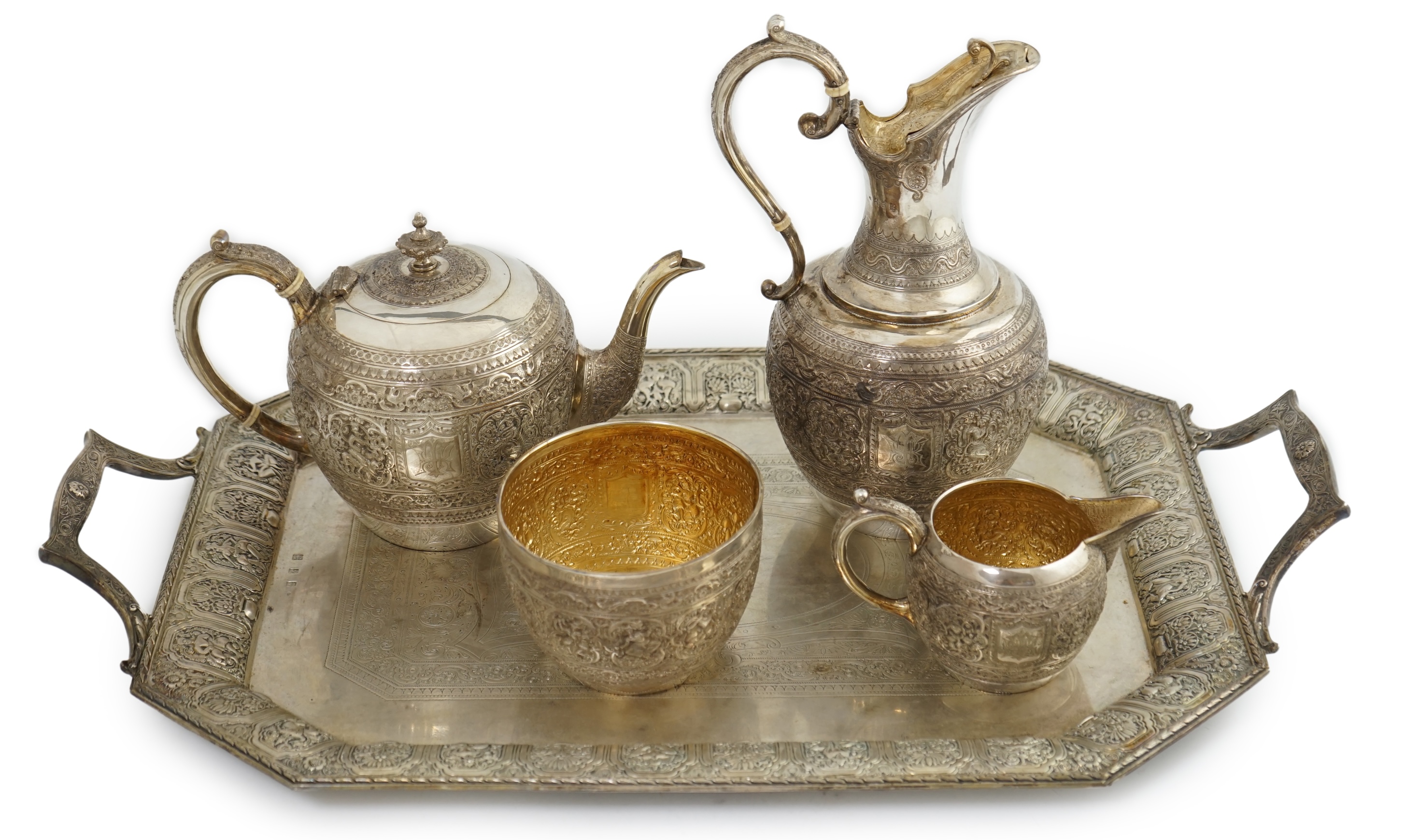 An Edwardian Scottish Anglo-Indian five piece tea set by James Reid & Co